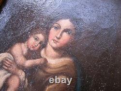 Tableau Ancien Vierge à l'Enfant Jésus du XVIII siècle Huile sur Toile