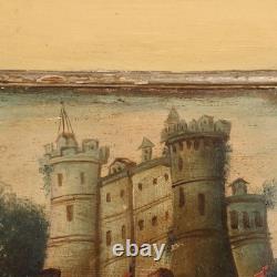 Tableau Ancien Vue du Port Huile sur Panneau XIXe Siècle Original
