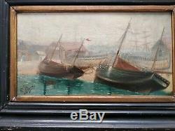 Tableau Ancien XIX ÈME Hollandaise Marine Huile Sur Toile signe Porquet 1898