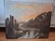 Tableau Ancien Xixe Si&egrave;cle Paysage Romantique Ruines Ch&acirc;teau Pont Huile Toile