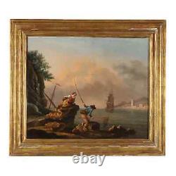 Tableau Ancien avec Paysage Maritime Huile sur Toile'800