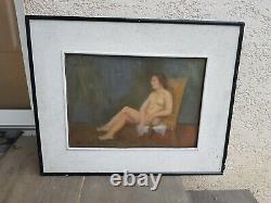 Tableau Ancien huile sur carton femme nue assise