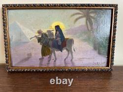 Tableau Ancien huile sur panneau J. B Maurice VECKER (1899-1988) scène pyramide