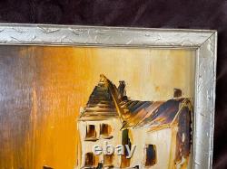 Tableau Ancien huile sur panneau à déchiffrer (début XXe-s) village côtier