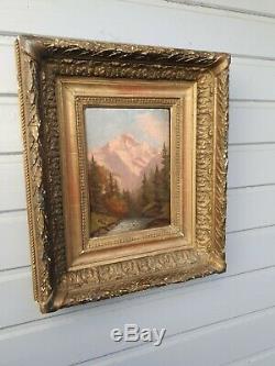 Tableau Ancien, huile sur panneau, paysage de montagne XIX ème s, signé