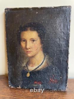 Tableau Ancien huile sur toile INCONNU (début XVIIIe-s) portrait de femme