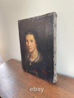 Tableau Ancien huile sur toile INCONNU (début XVIIIe-s) portrait de femme