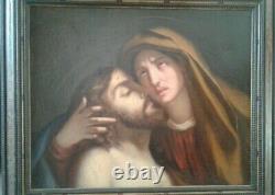 Tableau Ancien huile sur toile Jésus descendu de la Croix. XIXème