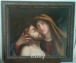 Tableau Ancien huile sur toile Jésus descendu de la Croix. XIXème