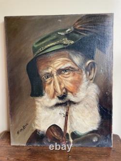 Tableau Ancien huile sur toile R. De Bra (début XXe-s) portrait