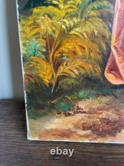 Tableau Ancien huile sur toile Y. Desadeleer (début XXe-s) scène pieuse sainte