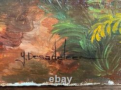 Tableau Ancien huile sur toile Y. Desadeleer (début XXe-s) scène pieuse sainte