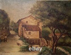Tableau Ancien milieu XXème, Signé, Huile sur Toile, peinture paysanne