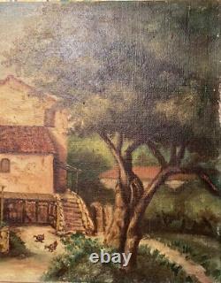 Tableau Ancien milieu XXème, Signé, Huile sur Toile, peinture paysanne