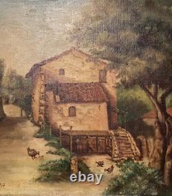 Tableau Ancien milieu XXème, Signé, Huile sur Toile, peinture paysanne