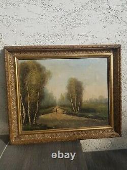 Tableau Ancien paysage huile sur toile XIX ème s signée