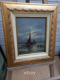 Tableau Ancien peinture huile sur panneau marine Bretagne XIXe