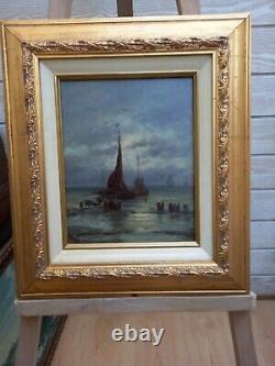 Tableau Ancien peinture huile sur panneau marine Bretagne XIXe