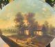 Tableau Ancien Signée École Française Paysage Animées Peinture Huile Sur Panneau