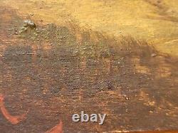 Tableau Ancien signée École Française Paysage Animées Peinture huile sur panneau