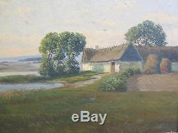 Tableau Ancienne XIX Seconde Peinture Huile sur Toile Paysage de la Danemark R93