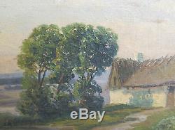 Tableau Ancienne XIX Seconde Peinture Huile sur Toile Paysage de la Danemark R93