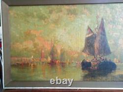 Tableau Huile Sur Toile Ancien Venise Vue Maritime Au Crepuscule