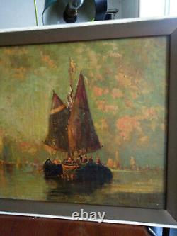 Tableau Huile Sur Toile Ancien Venise Vue Maritime Au Crepuscule