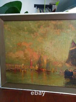 Tableau Huile Sur Toile Ancien Venise Vue Maritime Au Crepuscule