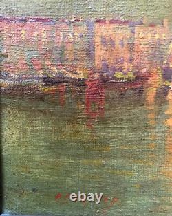 Tableau Huile Sur Toile Ancien Venise Vue Maritime Au Crepuscule