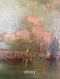 Tableau Huile Sur Toile Ancien Venise Vue Maritime Au Crepuscule