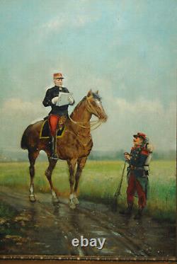 Tableau Léon LEVIGNE peinture ancienne 19 siècle soldat officier militaire