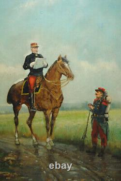 Tableau Léon LEVIGNE peinture ancienne 19 siècle soldat officier militaire