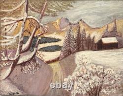 Tableau Peinture 20è XXè L. Jacquet Paysage de neige Expressionnisme Rare ancien