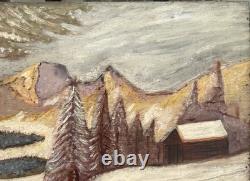 Tableau Peinture 20è XXè L. Jacquet Paysage de neige Expressionnisme Rare ancien