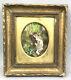 Tableau / Peinture Ancienne Sur Plaque Ovale En Porcelaine A Decor Romantique