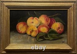 Tableau Peinture Cadre 19èm XIXèm Monog. A. M Nature morte aux pêches rare ancien