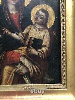 Tableau Religieux Ancien, Vierge à l'Enfant, Huile Sur Panneau, Peinture XVIIIe
