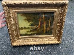 Tableau XIX Ancien Huile sur Panneau Paysage de Sous-bois signé Leroy Cadre
