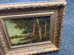 Tableau XIX Ancien Huile sur Panneau Paysage de Sous-bois signé Leroy Cadre