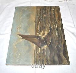 Tableau ancien 1900 Huile sur toile MARINE Voilier Paquebot Tempête océan 35x45