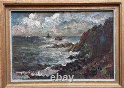 Tableau ancien Bord de mer Marine 1900 Pointe du Raz Bretagne Finistère Phare