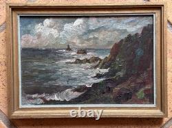 Tableau ancien Bord de mer Marine 1900 Pointe du Raz Bretagne Finistère Phare