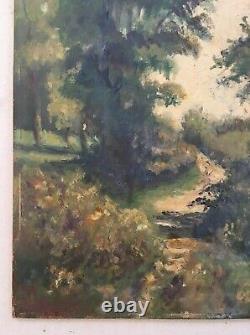 Tableau ancien, Chemin arboré, Huile sur panneau, Peinture, Fin XIXe