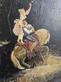 Tableau ancien Cueillette de Pommes huile sur panneau signé P. M