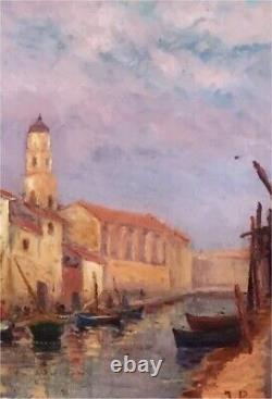 Tableau ancien ECOLE FRANÇAISE DU XXe siècle huile sur toile Le canal signée