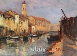 Tableau ancien ECOLE FRANÇAISE DU XXe siècle huile sur toile Le canal signée