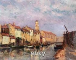 Tableau ancien ECOLE FRANÇAISE DU XXe siècle huile sur toile Le canal signée