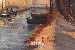 Tableau ancien ECOLE FRANÇAISE DU XXe siècle huile sur toile Le canal signée