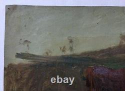Tableau ancien, Ebauche, Boeuf, Huile sur toile sans châssis, Peinture XIXe